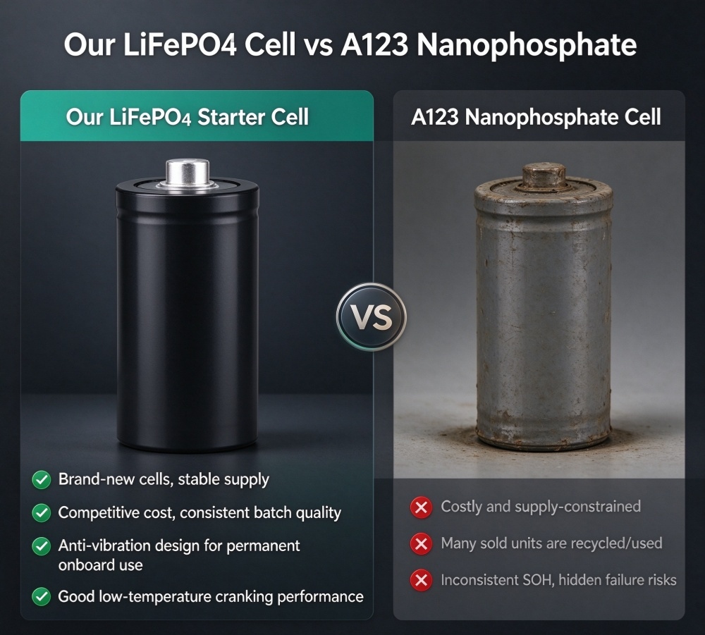 LiFePO4 starter battery cell for motorcycle engine starting